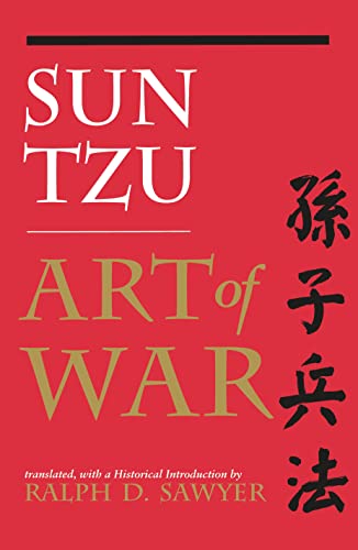 Red book cover with white text reading "Sun Tzu Art of War".