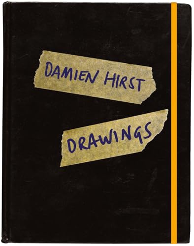 Black book cover with torn tape reading "Damien Hirst: Drawings".