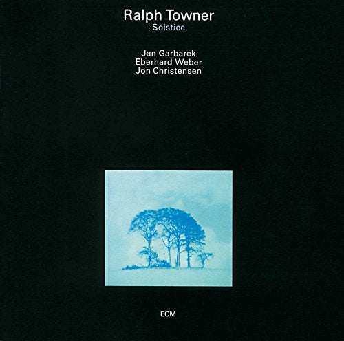 CD cover for Ralph Towner’s “Solstice” featuring trees in a blue landscape.
