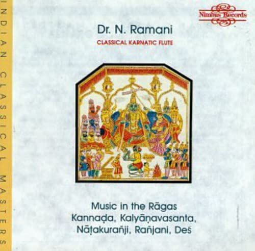 CD cover featuring Dr. N. Ramani, Indian classical flute music, and traditional Hindu artwork.
