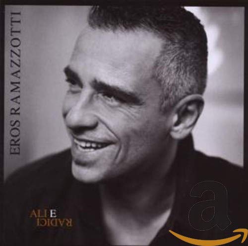 Ramazzotti's "Ali E Radici" CD cover featuring a close-up portrait of the singer.