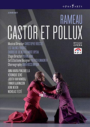 DVD cover for Rameau's Castor et Pollux featuring two performers kneeling in red costumes.