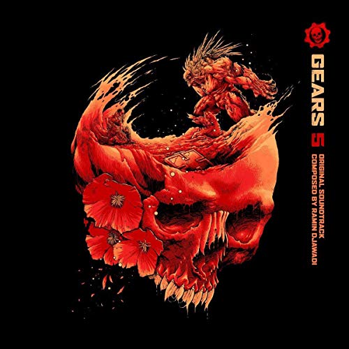 Gears of War 5 vinyl cover: red skull with floral and fiery design.
