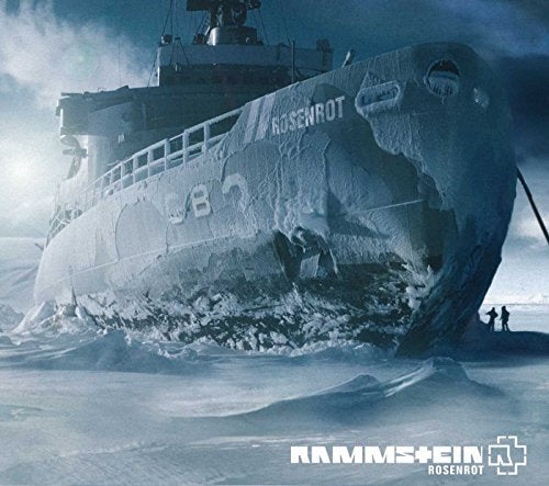 Ice-covered ship with "ROSENROT" text and two figures in snow.