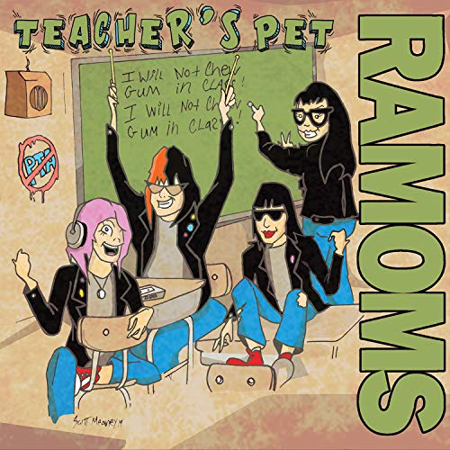 Ramoms album cover: cartoon punks in a classroom, bright colors.