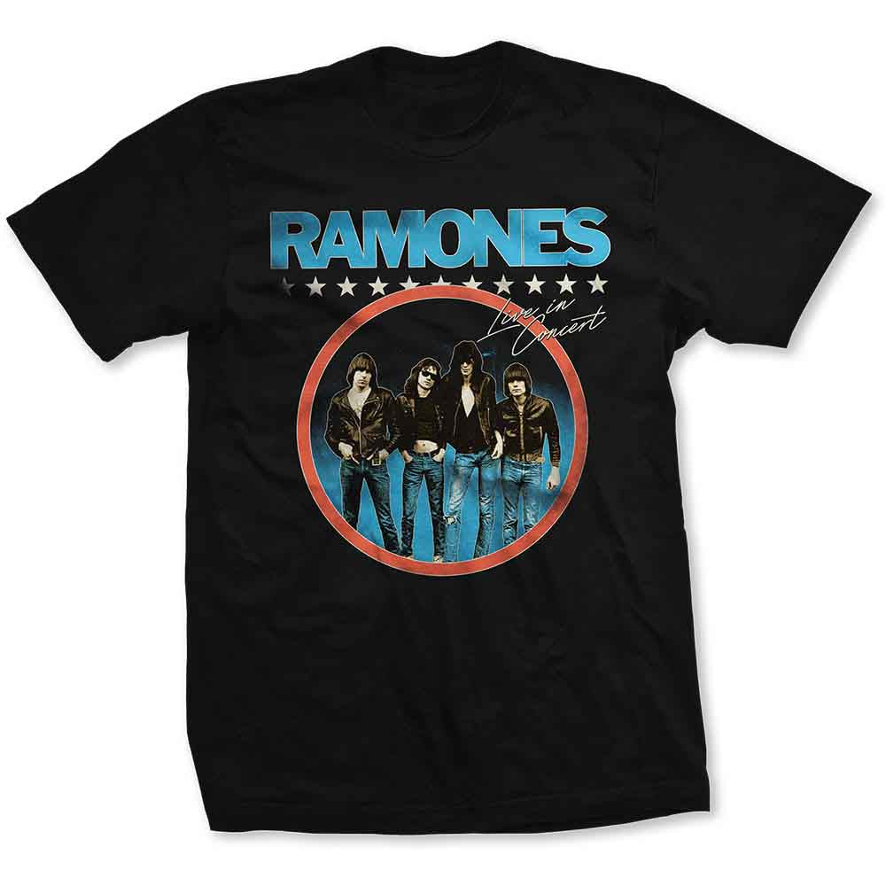 Black Ramones t-shirt with a circular band photo graphic.