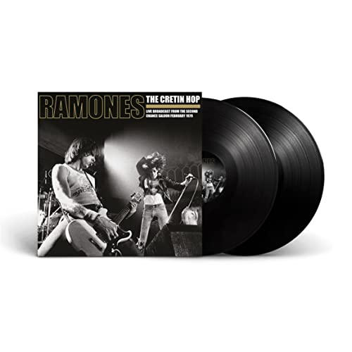 Ramones “The Cretin Hop” vinyl record with black record sleeves.