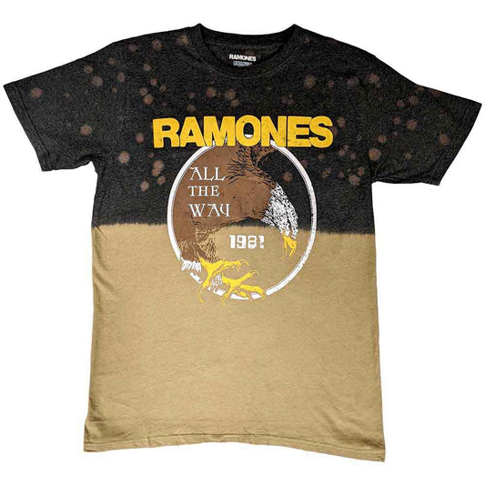 Black unisex t-shirt featuring a distressed Ramones logo with a faded vintage wash.