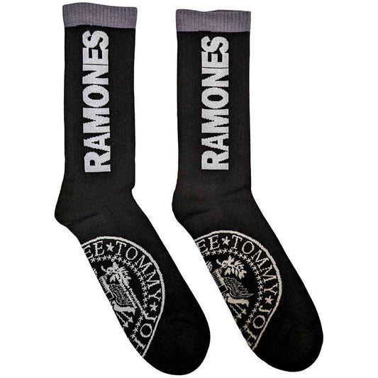 Black ankle socks featuring the white Ramones Presidential Seal logo on the side.