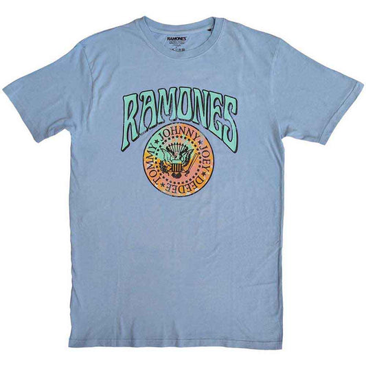 Black unisex t-shirt featuring the iconic circular Ramones eagle crest logo in white.