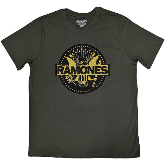 Black Ramones t-shirt with gold seal logo, size XX-Large.