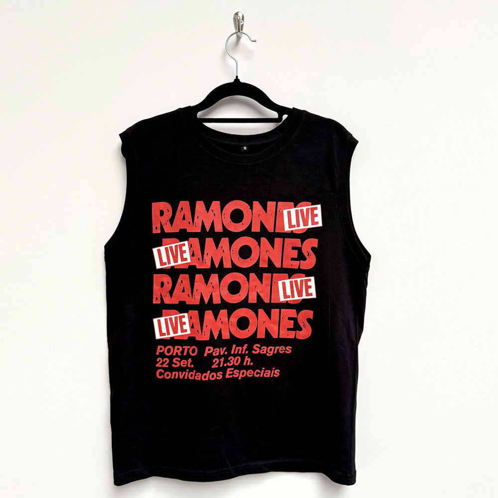 Black tank top featuring Ramones concert graphic, size small.
