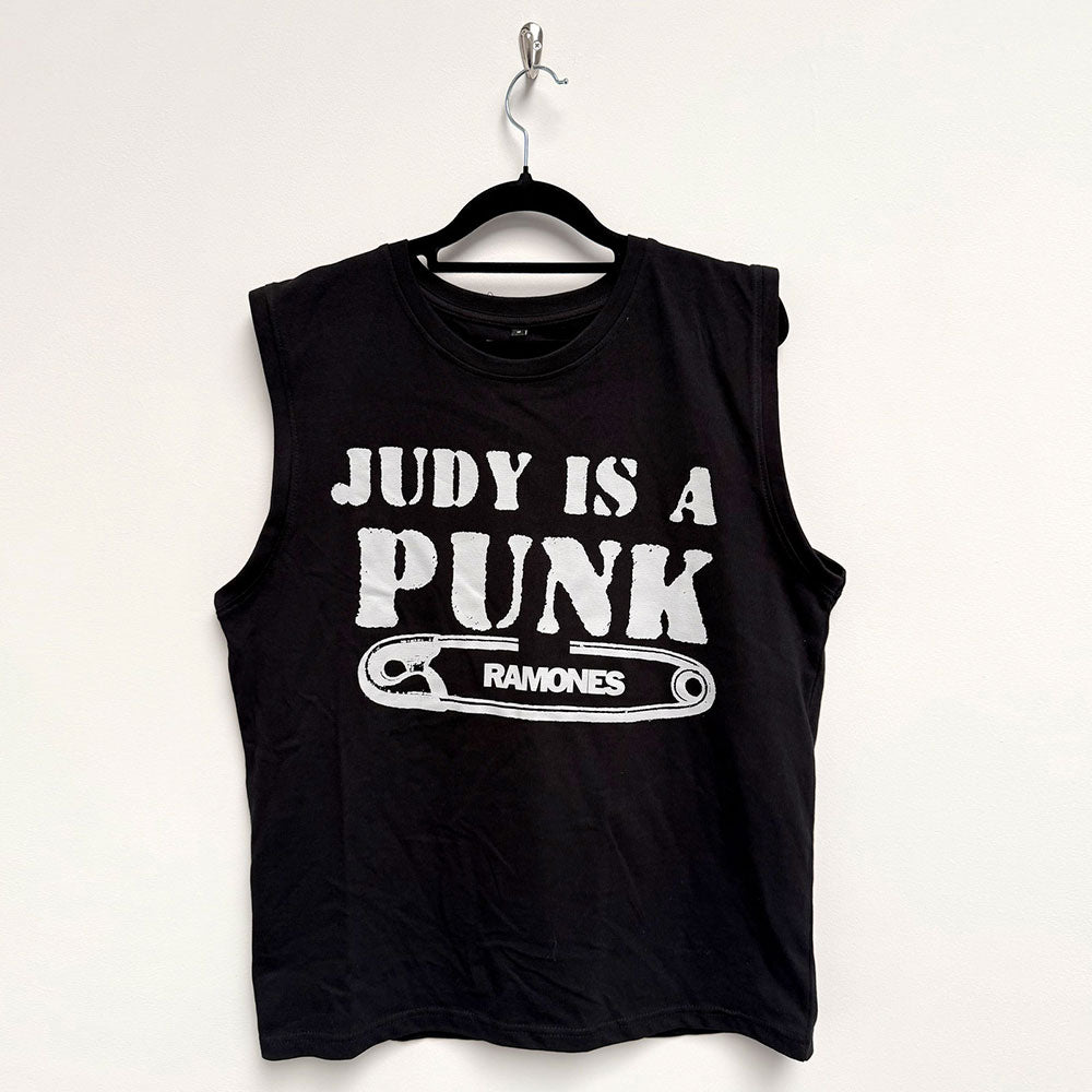 Black unisex tank top featuring the Ramones Judy graphic print on the front.