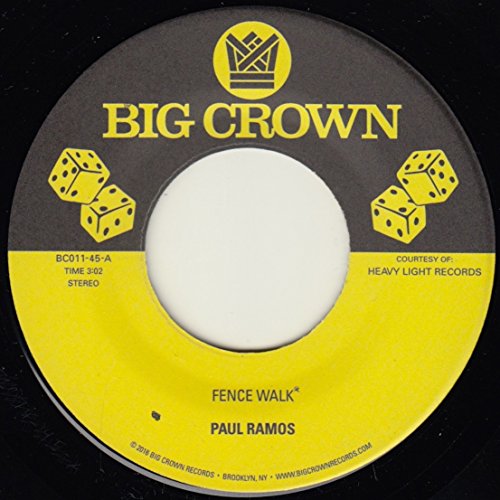 Yellow vinyl record label with dice, text “Fence Walk” and “Paul Ramos”.