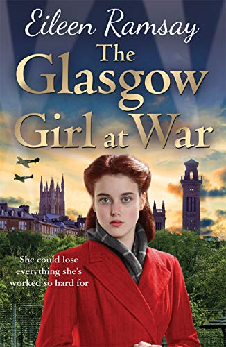 Book cover featuring a young woman in red against a wartime cityscape.