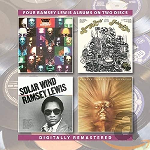 Four Ramsey Lewis album covers arranged in a grid on a vinyl record background.