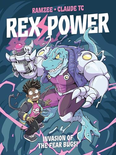 Comic book cover featuring a boy and a blue, robotic dinosaur-like character.
