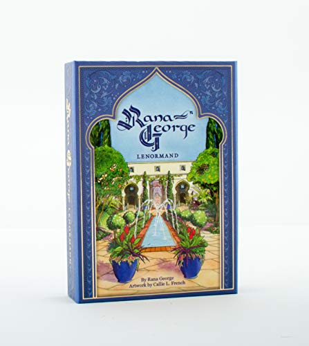 Boxed Lenormand card deck with a garden fountain illustration.