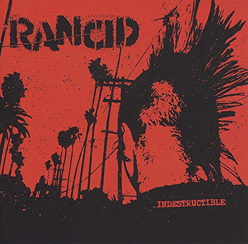 Rancid Indestructible CD cover with black silhouette of palm trees on a red background.