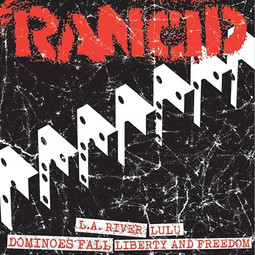 Rancid album cover with red band logo, white dominoes, and song titles on black.