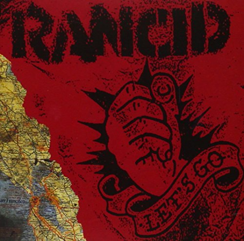 Rancid album cover: red background, black heart tattoo, map fragment.