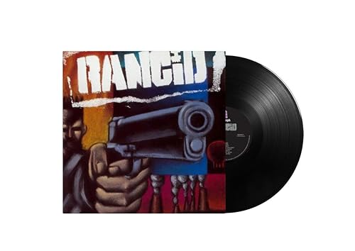 Rancid self-titled vinyl record cover showing a hand holding a gun and black disc.