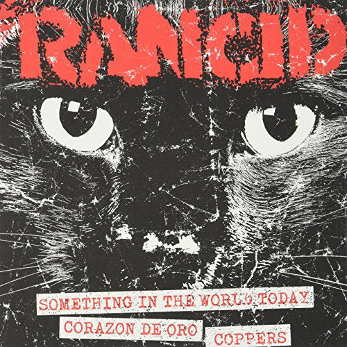 Rancid album cover featuring large, staring cat eyes and red text.