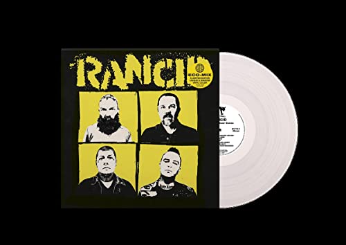 Rancid album cover with four band members and a white vinyl record.