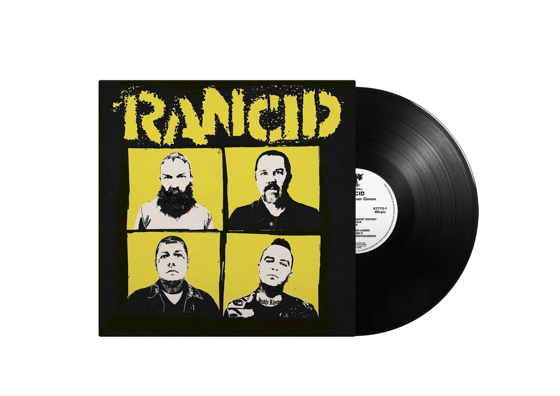 Rancid Tomorrow Never Comes vinyl record with cover art featuring four band members.