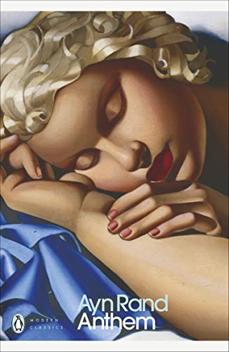 Book cover of "Anthem" featuring a painting of a person with closed eyes.
