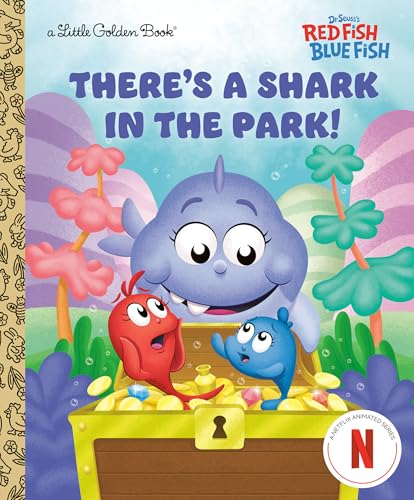 Book cover: a blue shark peeks from a treasure chest with red and blue fish.