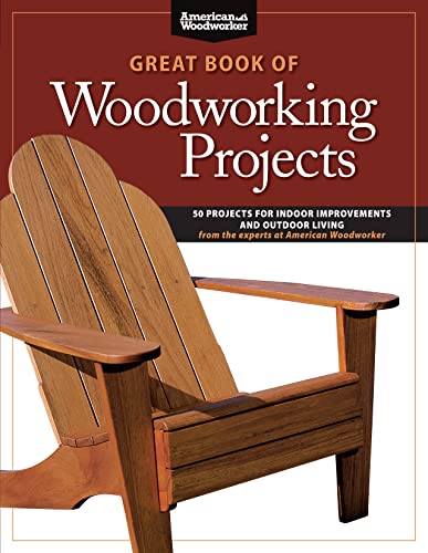 Book cover titled Great Book of Woodworking Projects featuring a wooden Adirondack chair.