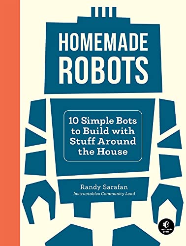 Book cover: "Homemade Robots" with a robot illustration in blue and gray.