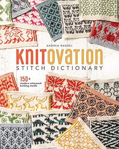 Book cover showing various colorful knitted swatches with diverse patterns arranged on a white background.