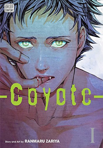 Manga cover featuring a person with green eyes and fangs, titled Coyote Volume 1.
