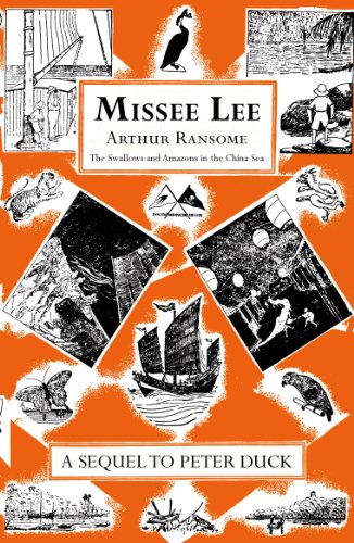 Orange book cover with black and white illustrations of boats and animals.