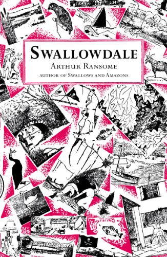 Book cover for "Swallowdale" with illustrated scenes of boats and nature.