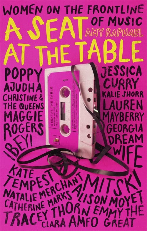 Book cover with pink background, cassette tape, and artist names listed.