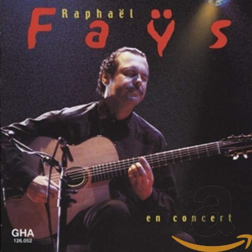 Raphael Fays playing an acoustic guitar on a CD cover.