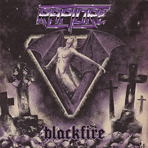 Raptore Blackfire vinyl album cover: winged figure amidst gravestones.