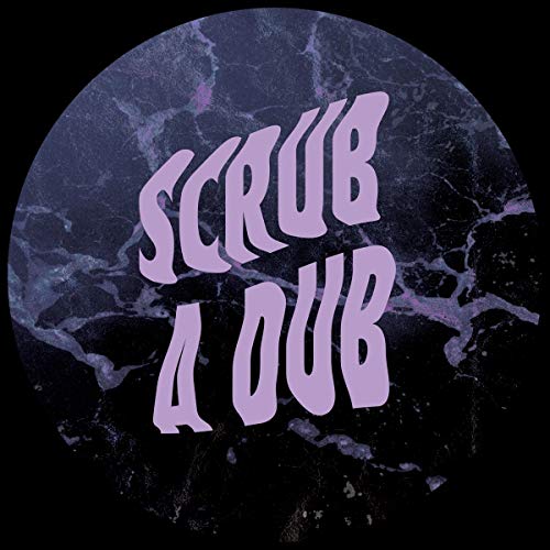 Circular vinyl record label with purple wavy text reading Scrub A Dub on marble.