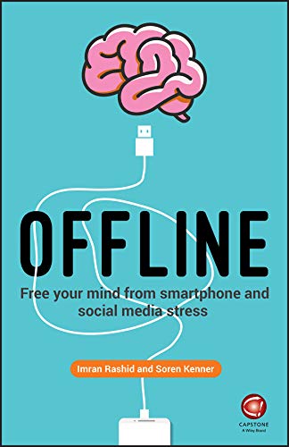 Book cover with a pink brain connected by a charging cable to a smartphone.