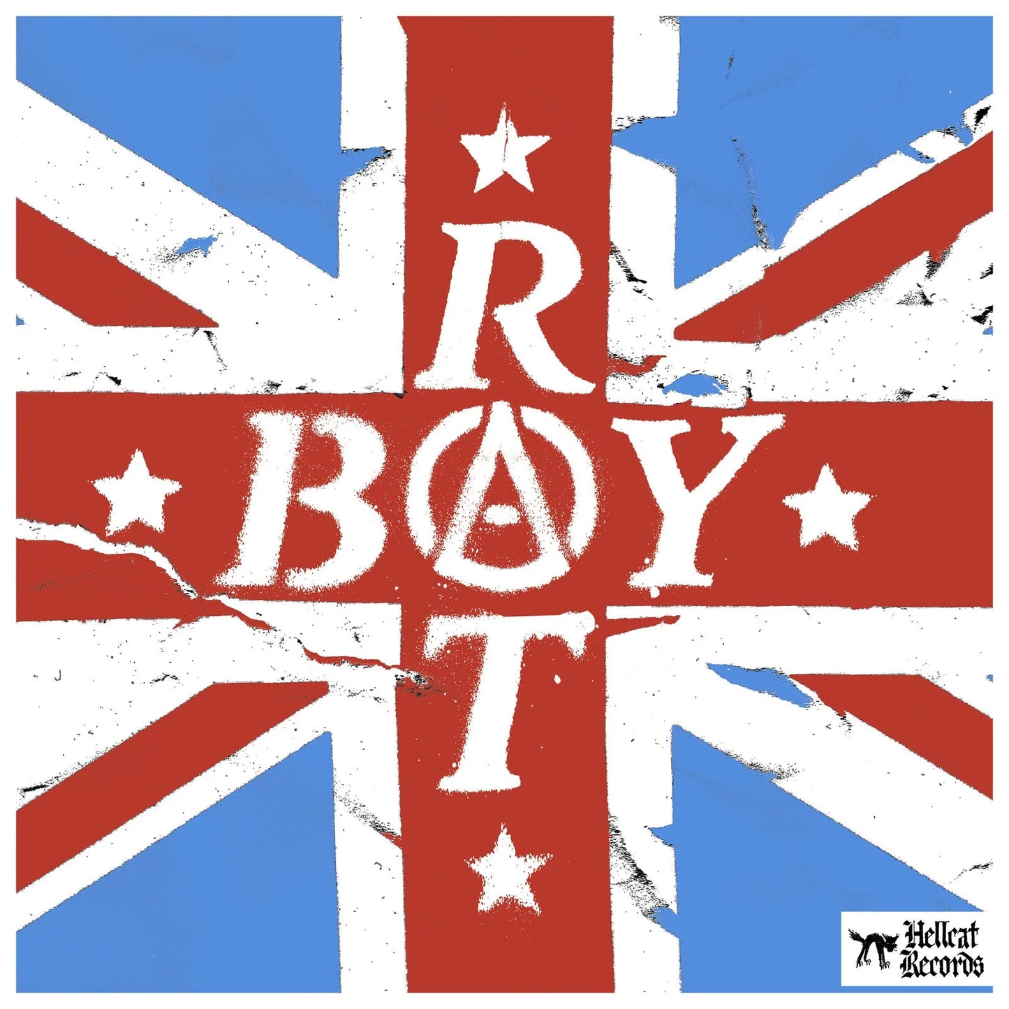 Record cover with distorted Union Jack and large text "RBOY" logo.