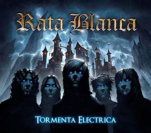 Rata Blanca album cover: castle, lightning, and four band members’ faces.