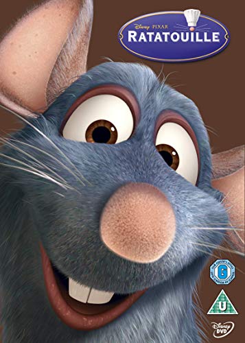 Ratatouille" DVD cover featuring Remy, a blue rat with large eyes.
