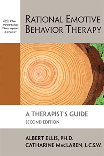 Book cover: "Rational Emotive Behavior Therapy, 2nd Edition" with wood grain.