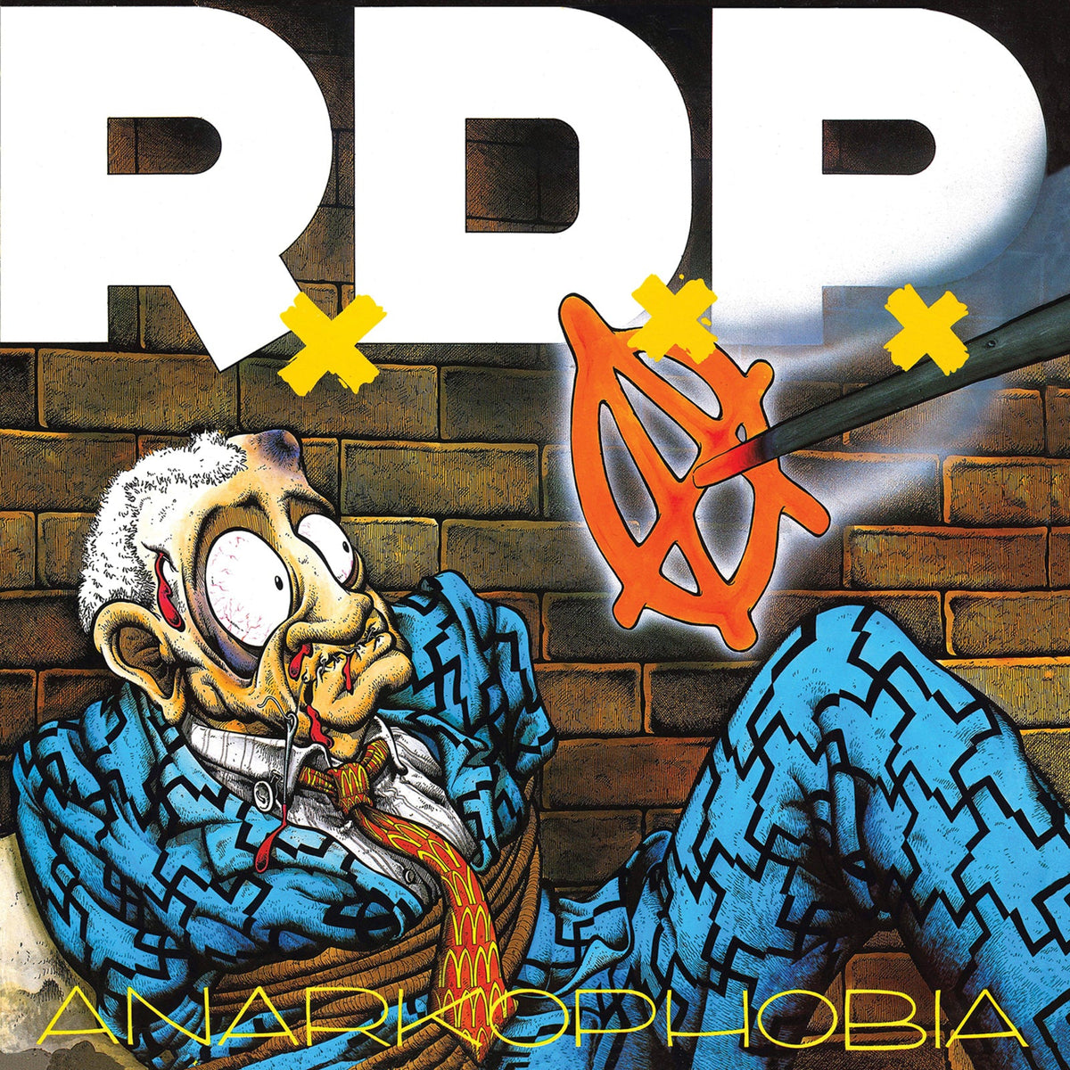 Album cover for "Anarkophobia" by Ratos De Porao, featuring cartoonish, violent imagery.