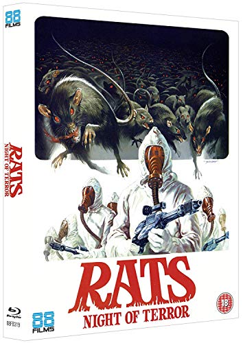 "Blu-ray case with illustration of people in white hazmat suits and aggressive rats."
