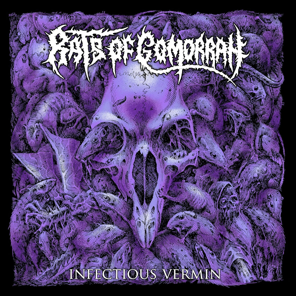CD cover: skull surrounded by rats, purple and black illustration.