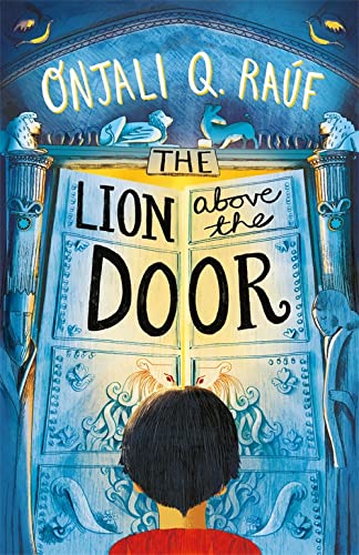 Book cover: ornate blue door with a lion, a child looking up.